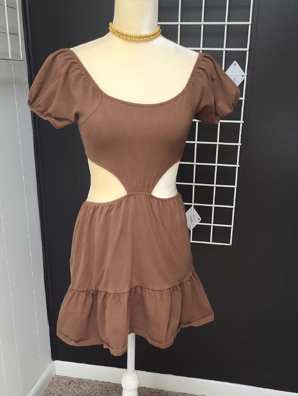 Rue21 Brown Cutout Puff-Sleeve Mini Dress